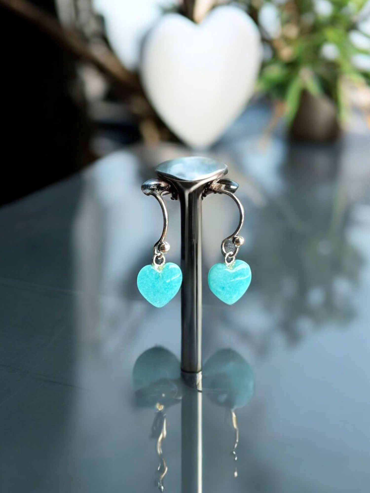 Amazonite crystal heart statement earrings