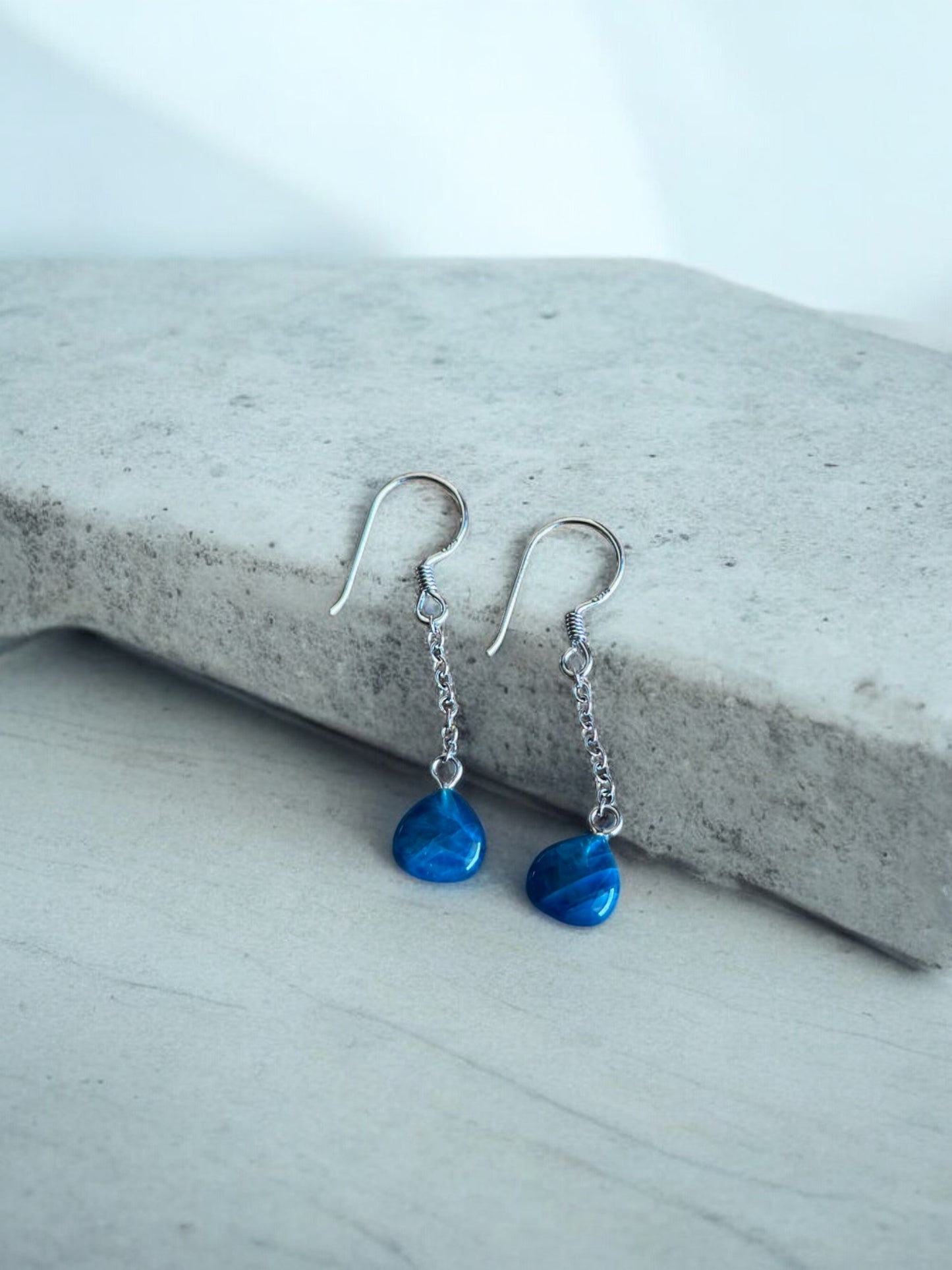 Blue apatite crystal heart statement earrings