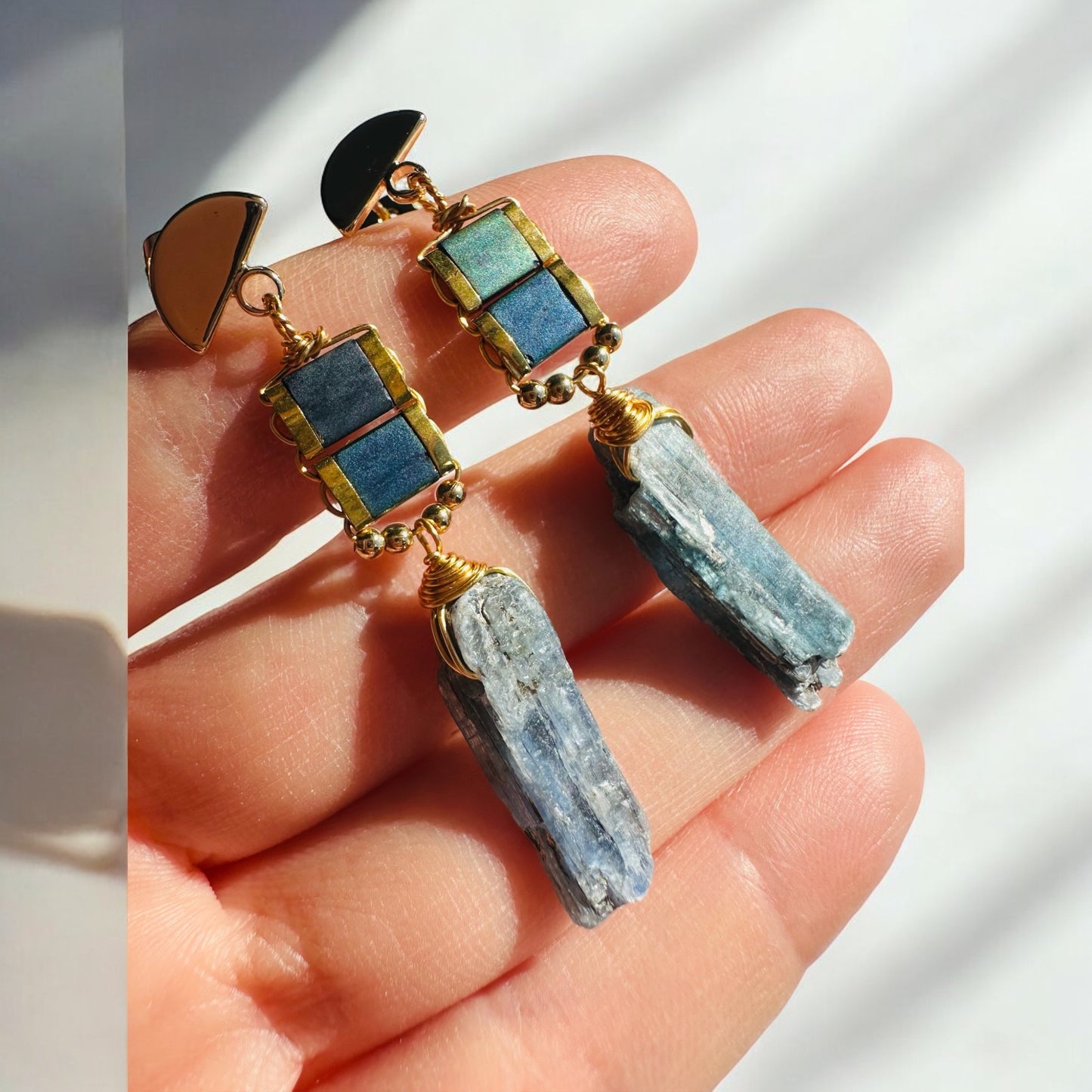 Blue kyanite crystal earrings