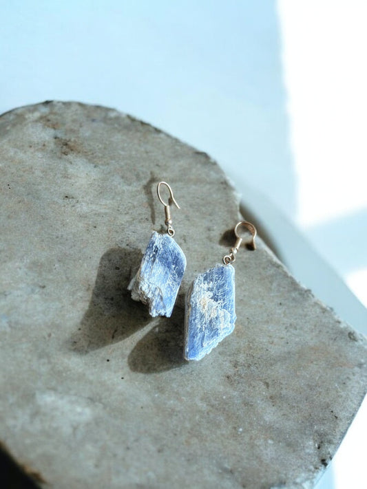 Blue kyanite raw crystal statement earrings