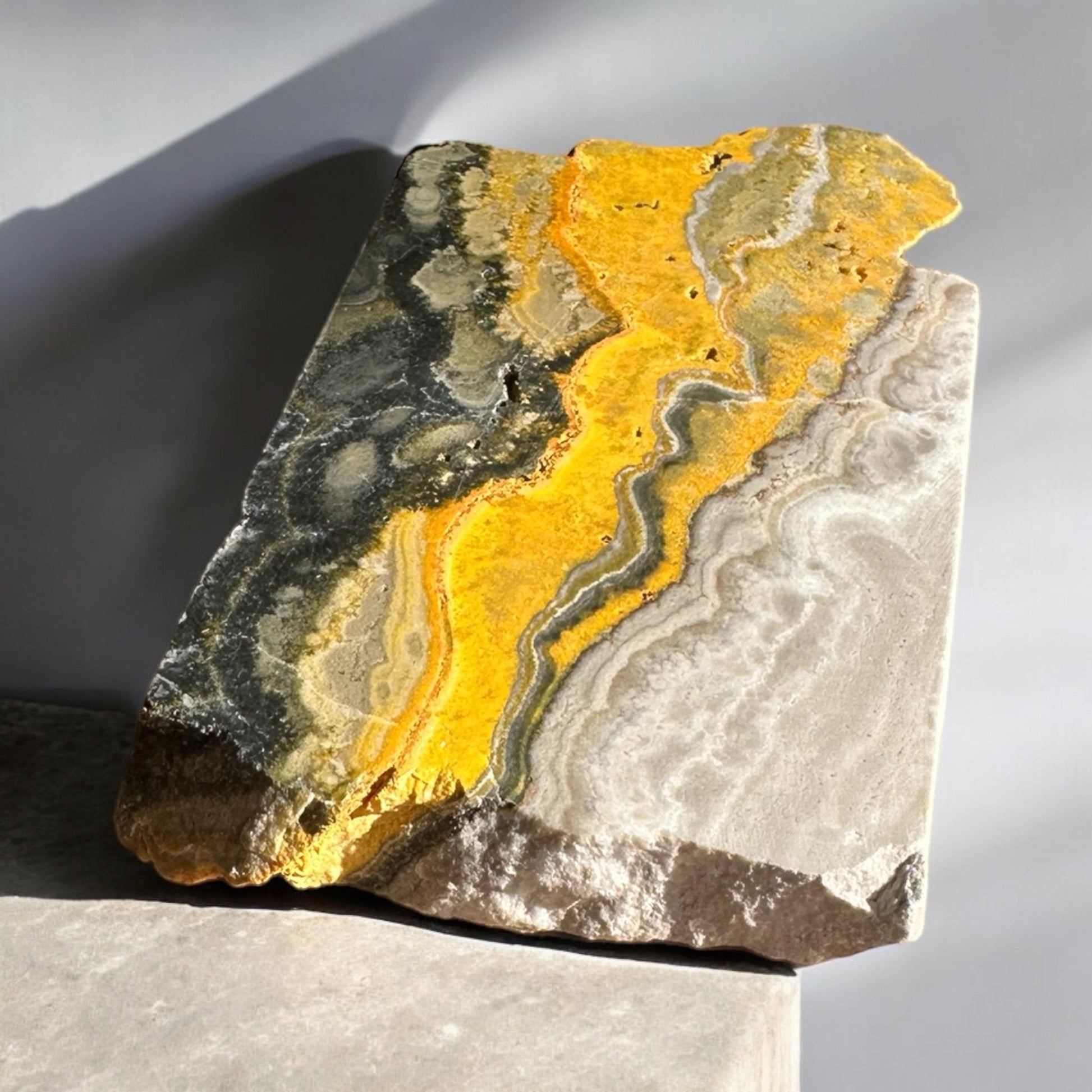 bumblebee jasper crystal slab flat on surface