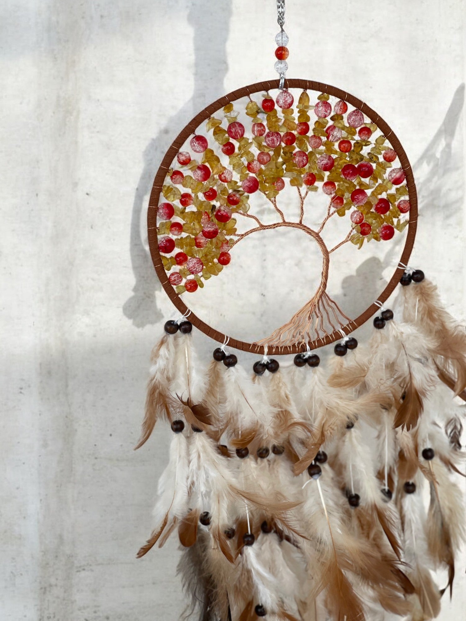 Citrine crystal dreamcatcher with life tree