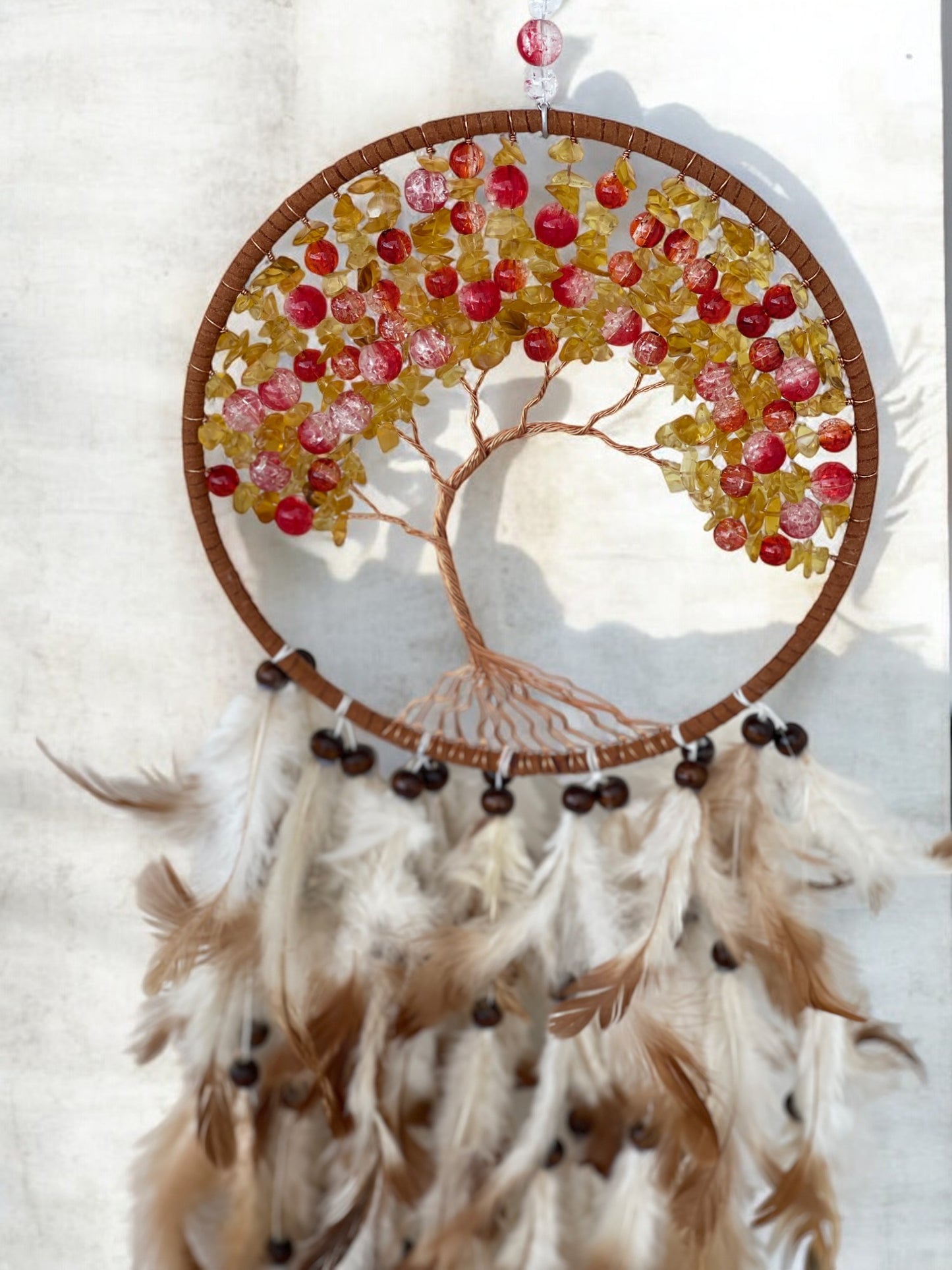 Citrine crystal dreamcatcher close view