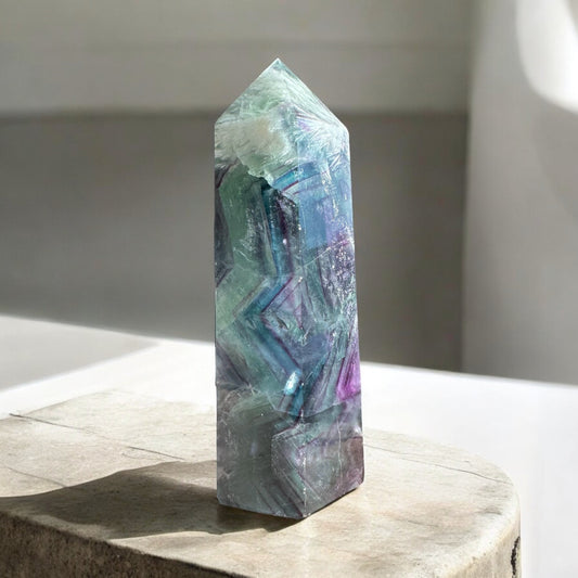 Feather fluorite crystal tower