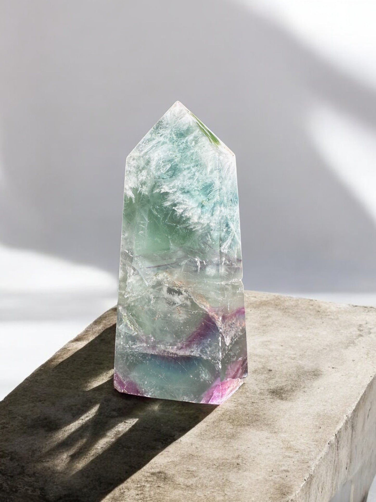 Rainbow fluorite crystal tower