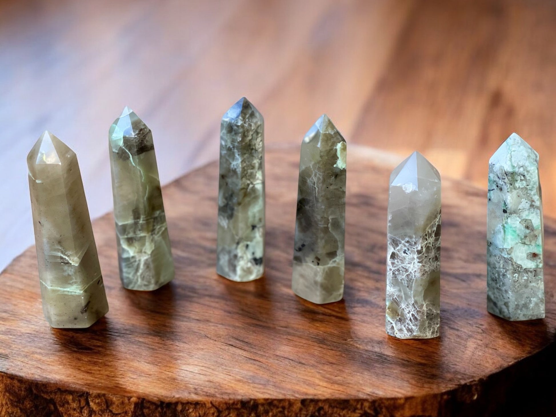 Green moonstone crystal towers