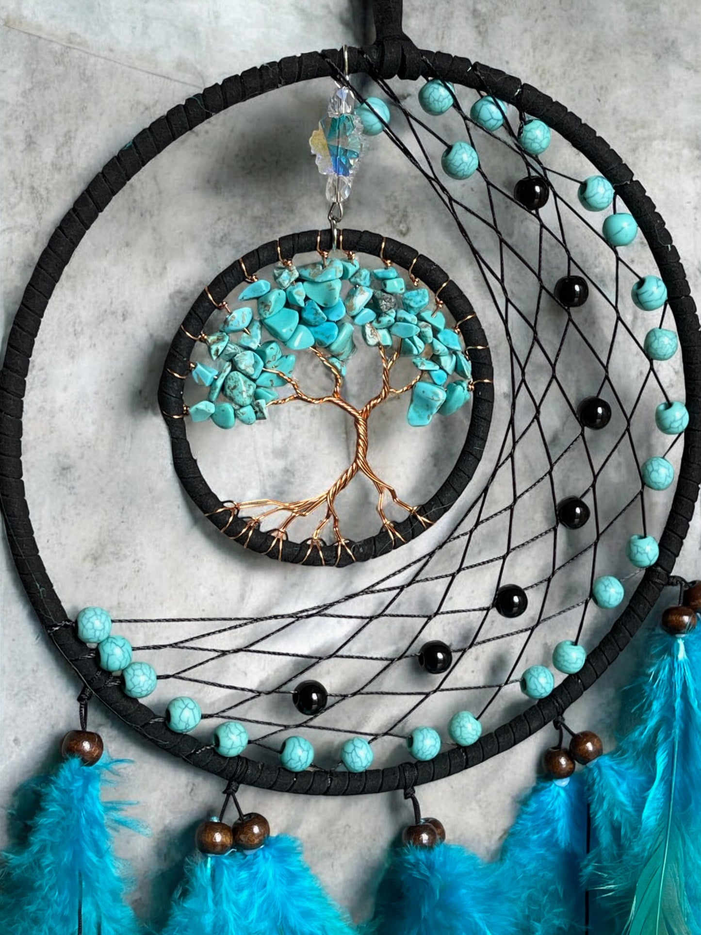 Howlite crystal dreamcatcher close up