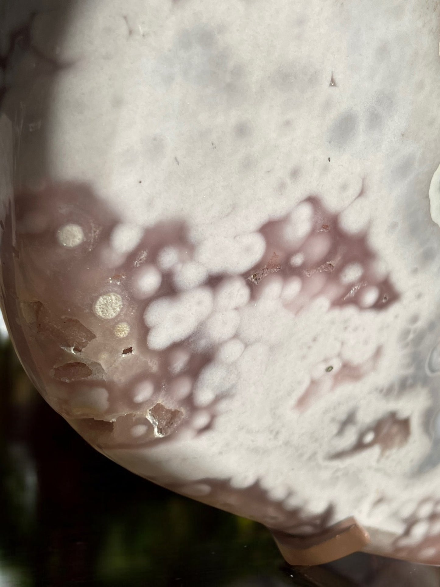 Inclusions on Giant pink amethyst crystal heart 