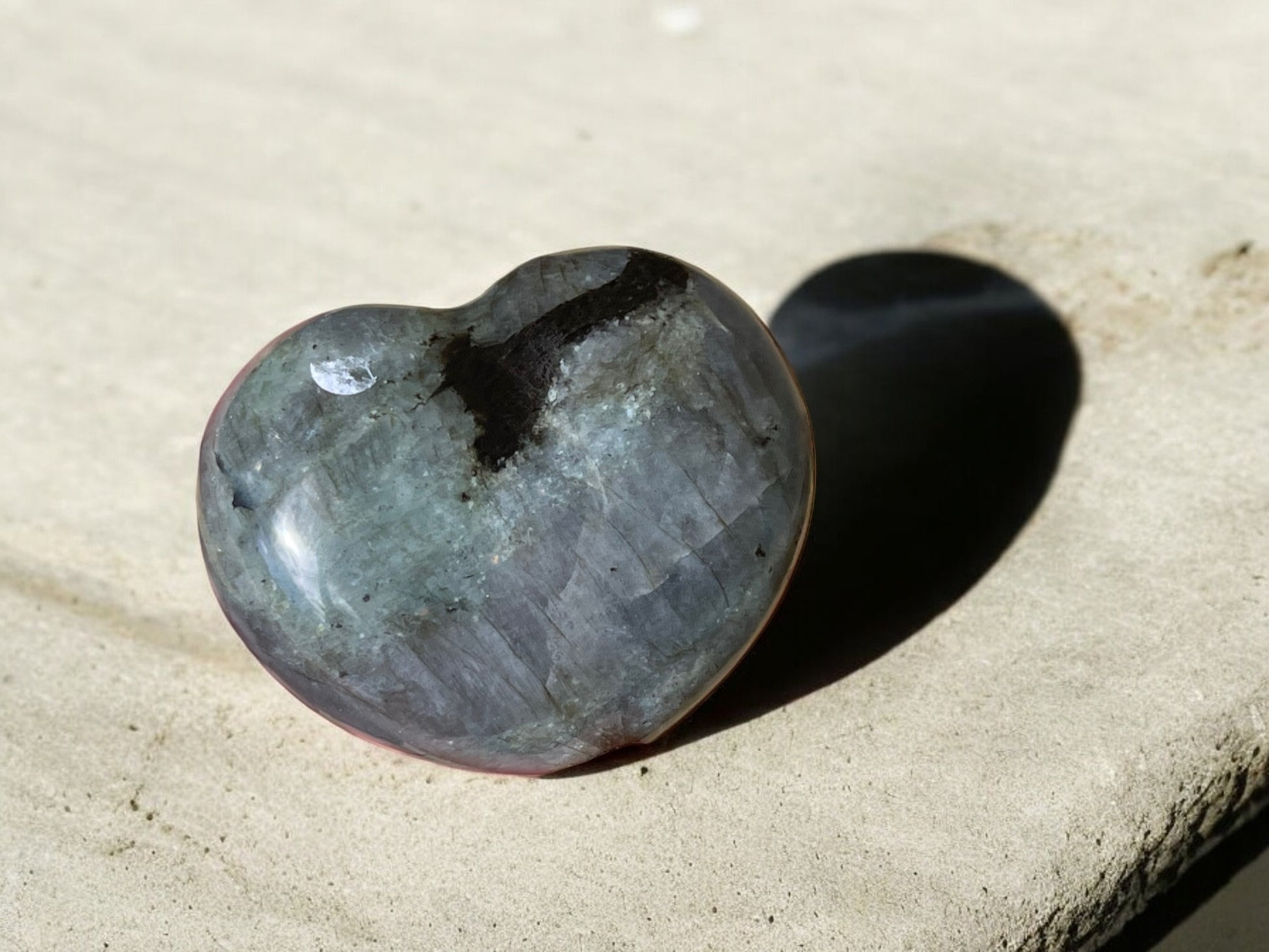 Labradorite crystal heart back view