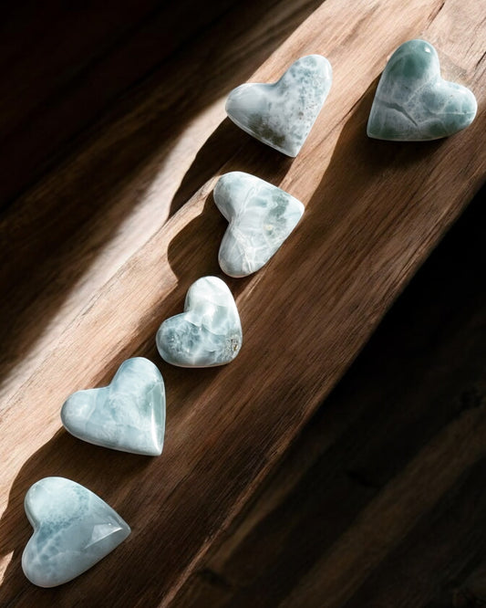 Larimar stone crystal hearts