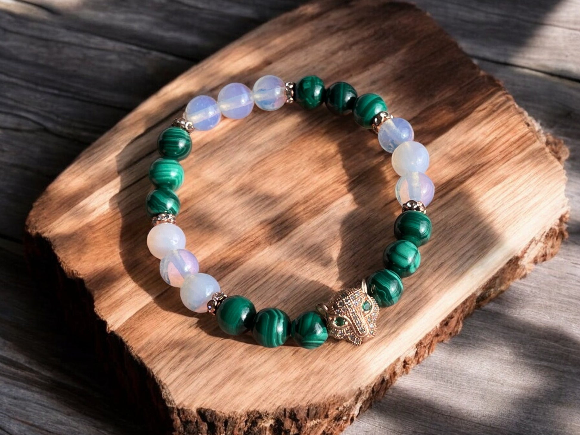 Malachite and opalite beaded bracelet