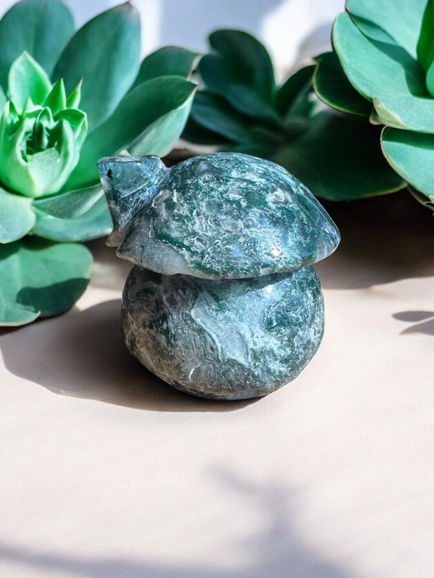 Moss Agate Mushroom House Crystal Figurine