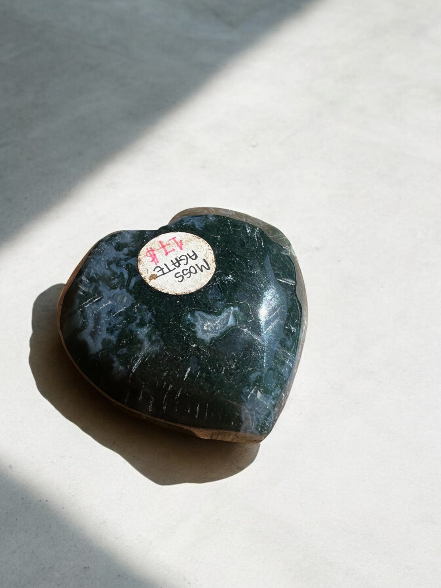 Moss agate crystal heart small druzy