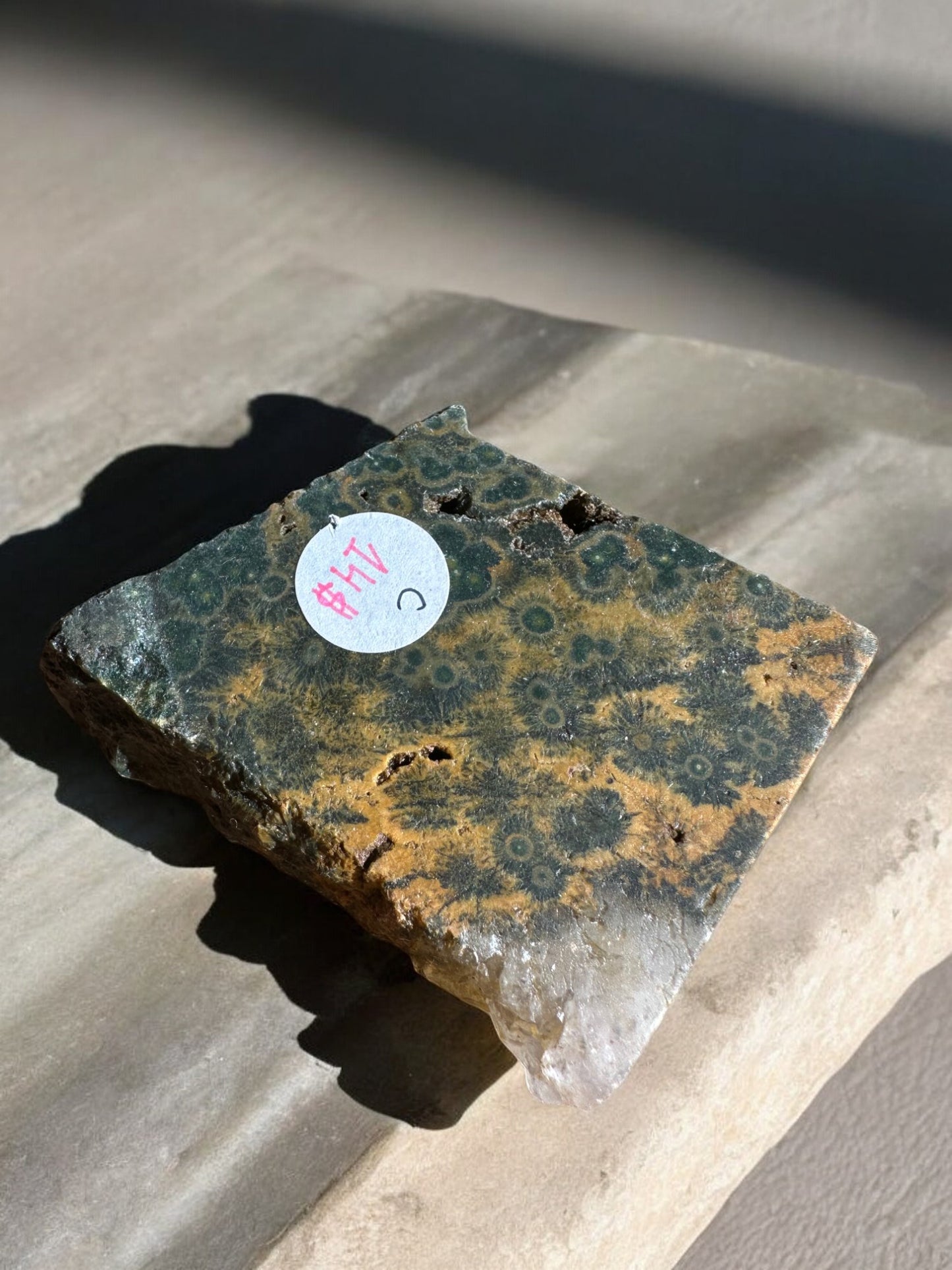 Ocean jasper crystal slab with quartz inclusion