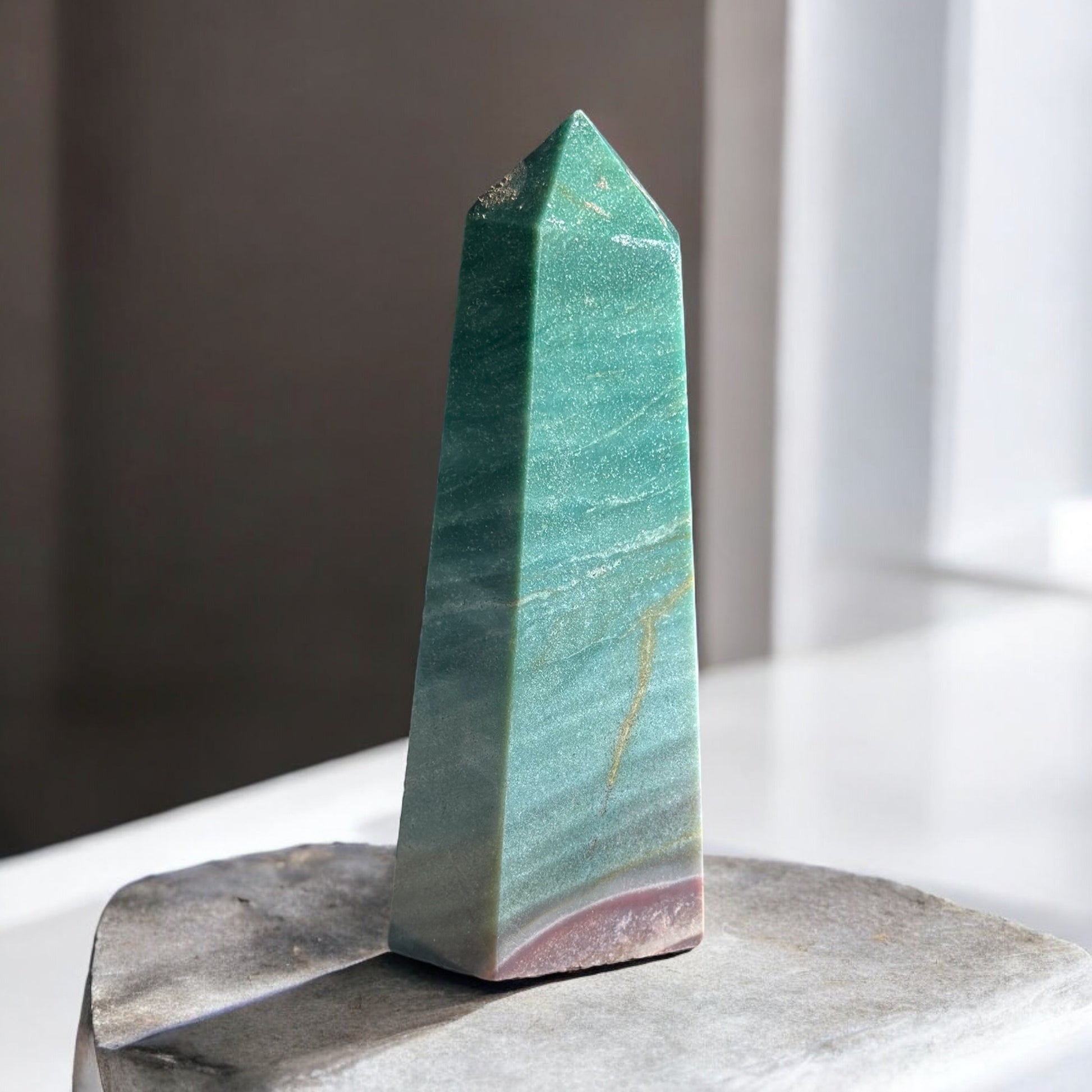 Ocean jasper tall crystal point front view