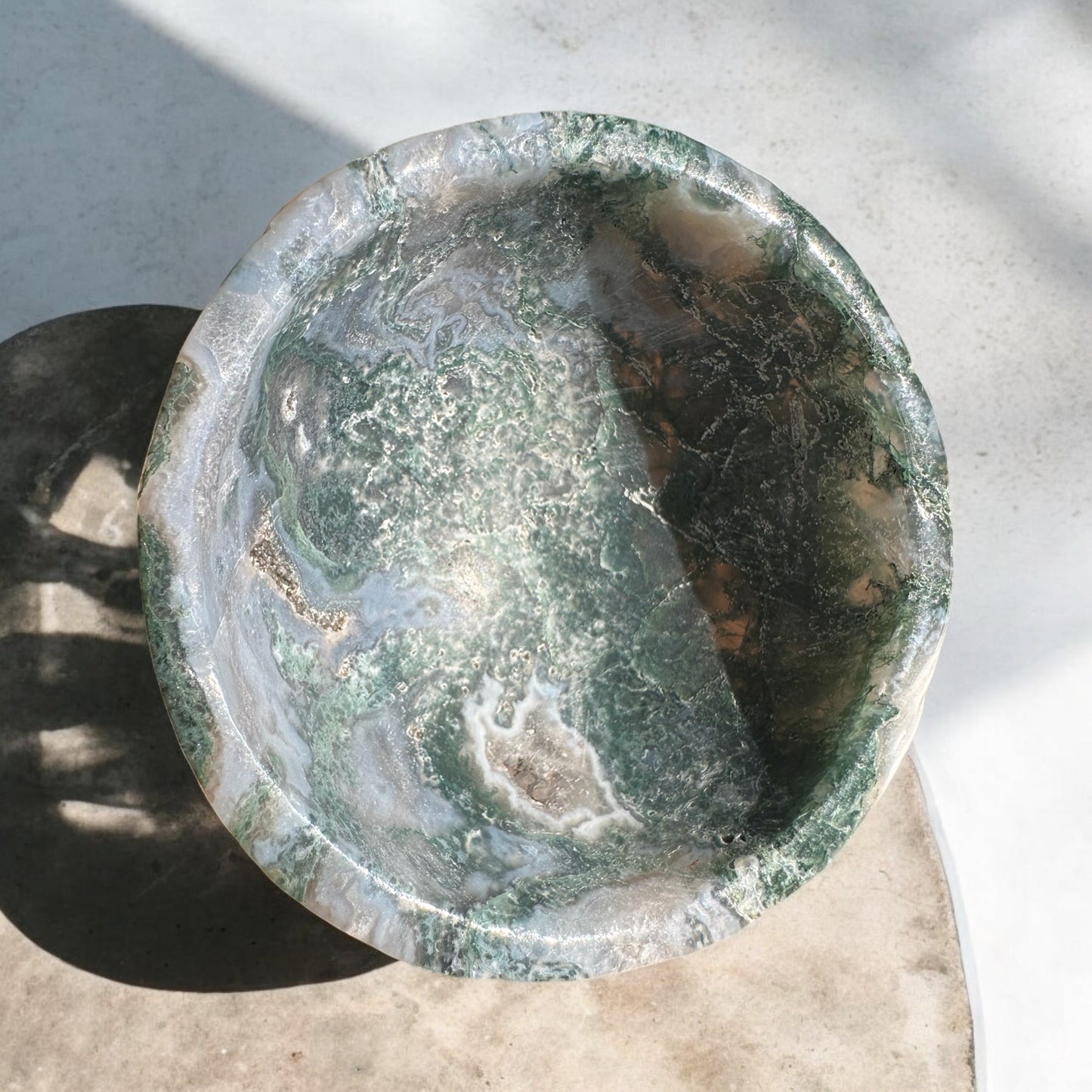 moss agate crystal bowl intrigate patterns