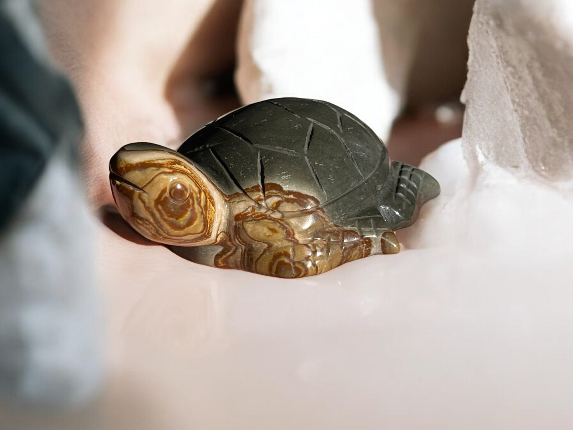 Polychrome jasper tortoise crystal figurine