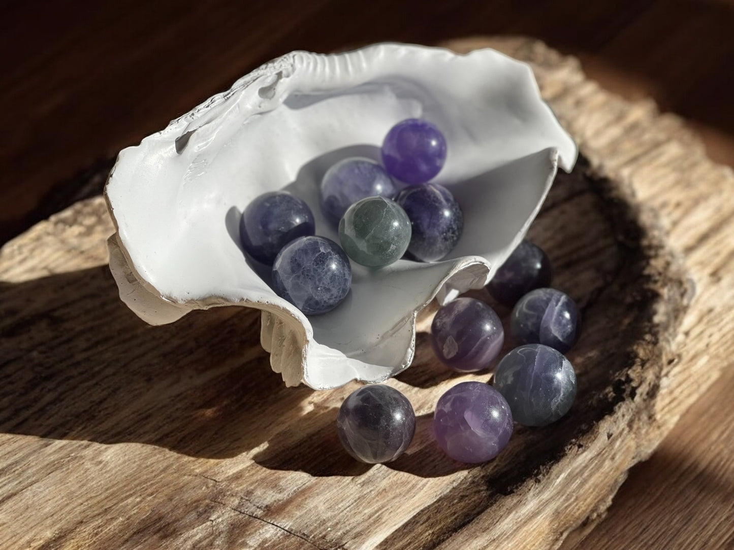 Purple fluorite mini crystal spheres