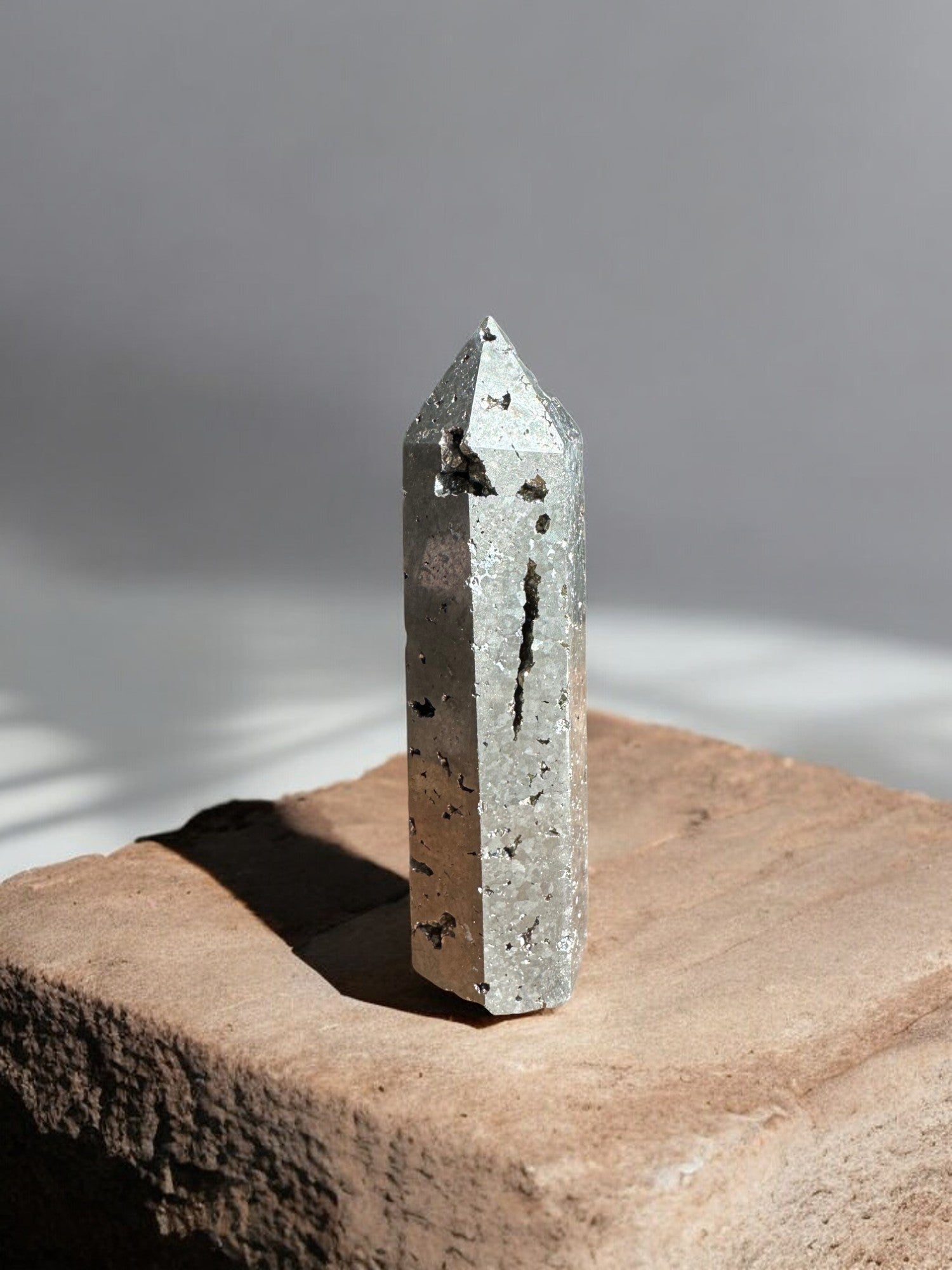 Pyrite crystal tower Y23 front view