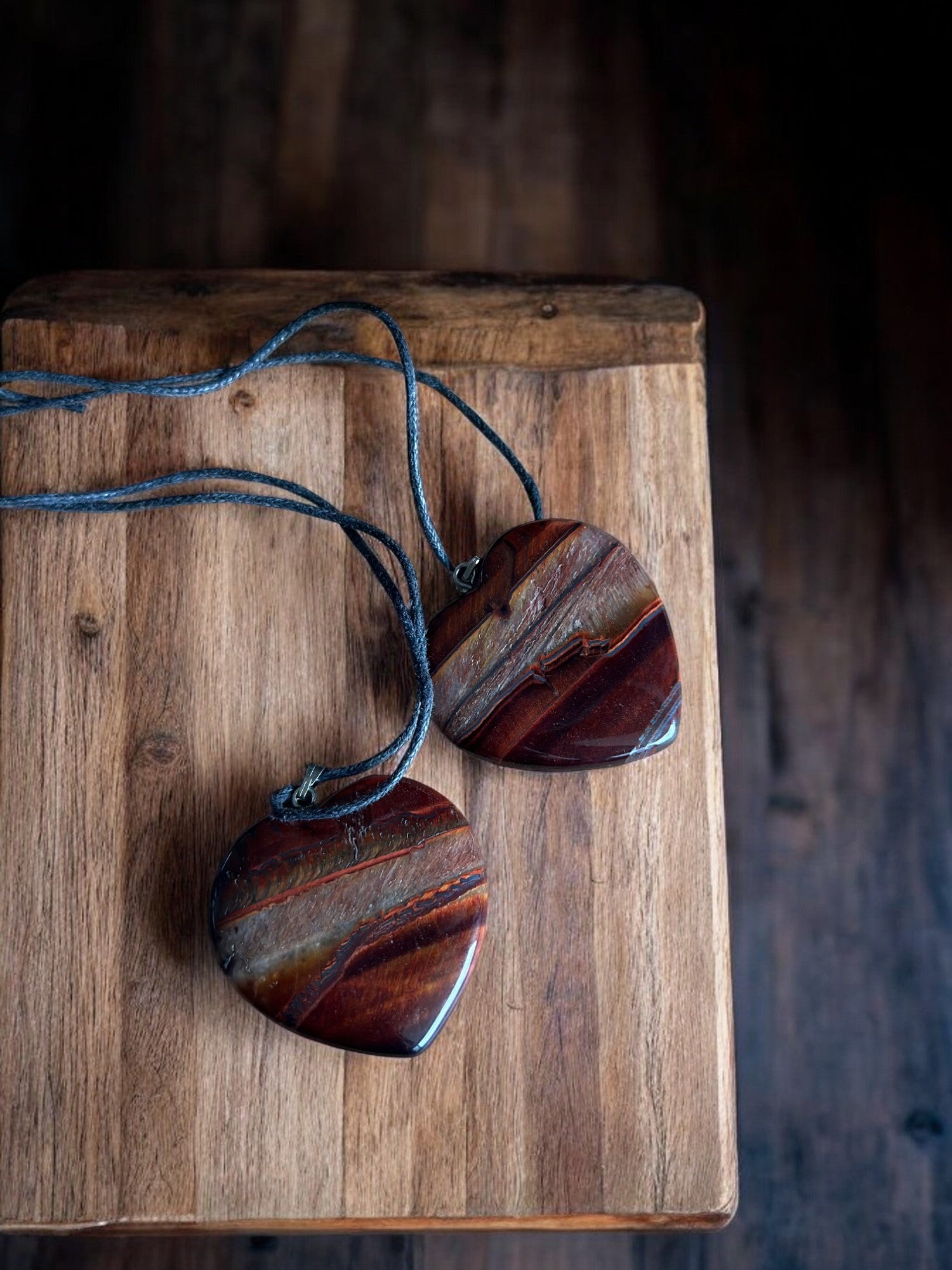 Red tiger's eye heart crystal necklaces