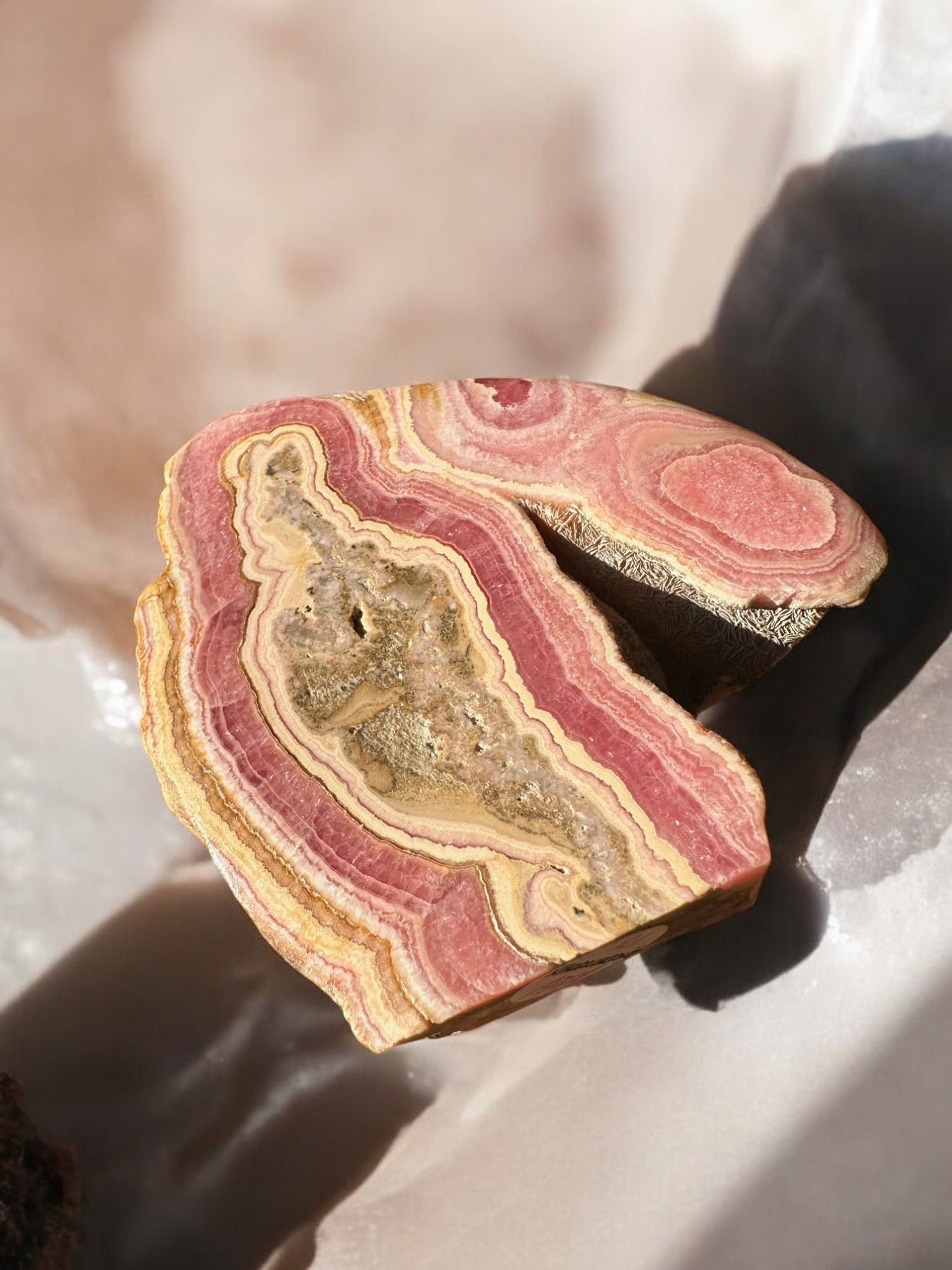 Rhodochrosite raw crystal close view