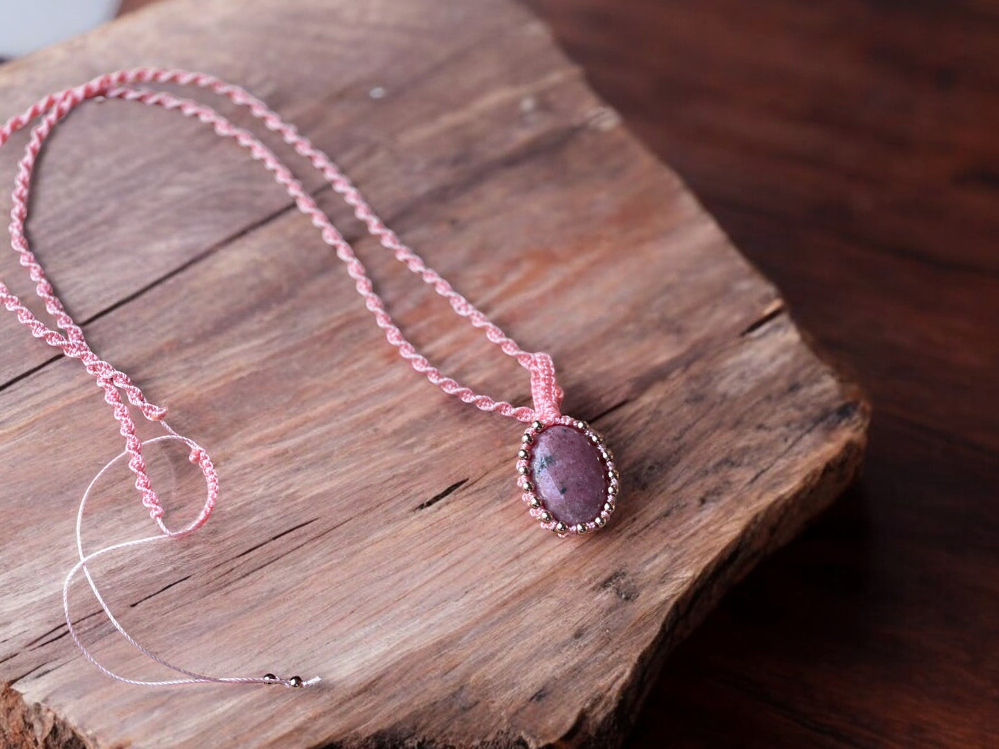 Rhodonite macrame handmade crystal necklace