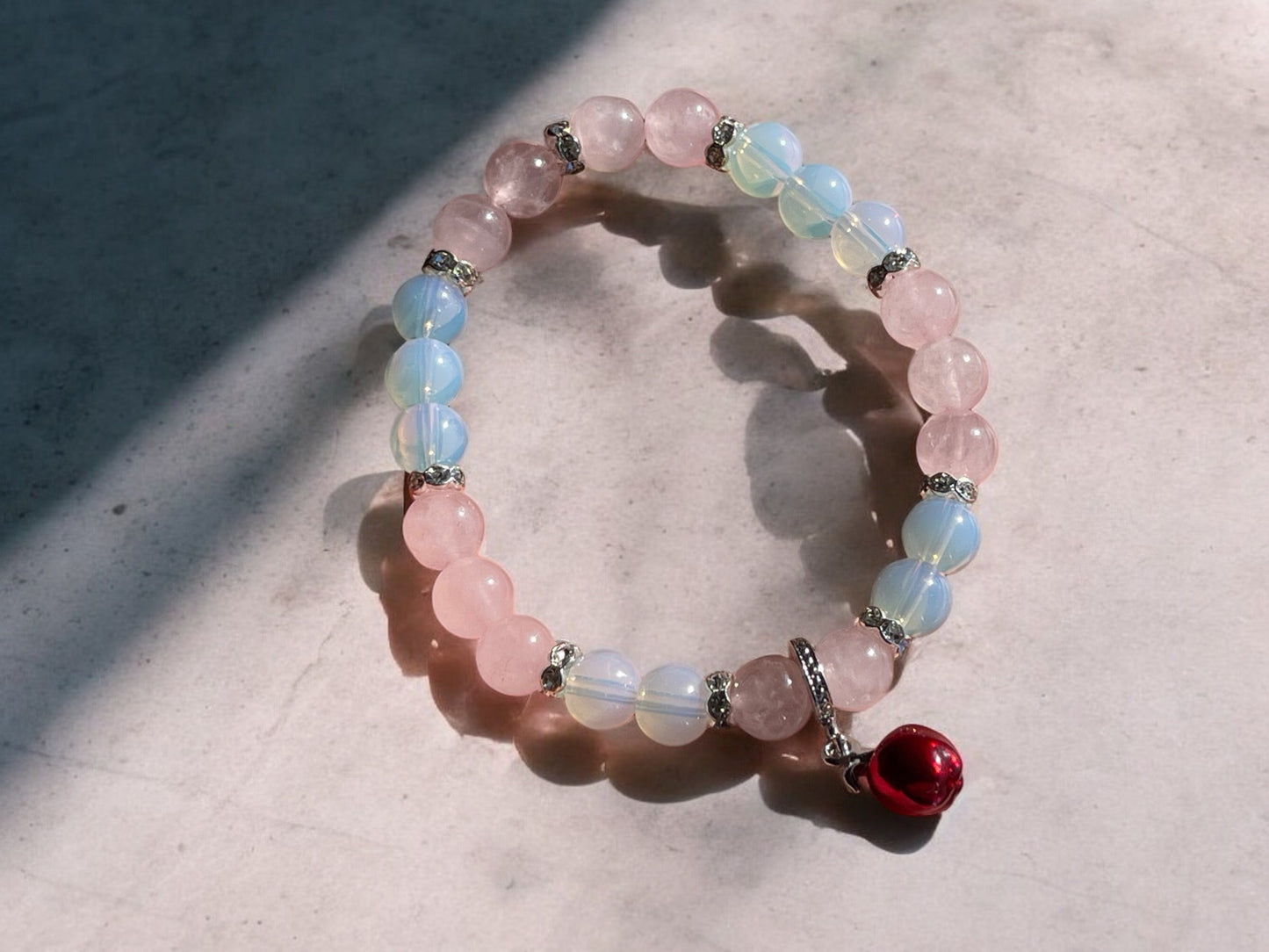 Rose quartz and opalite apple beaded bracelet