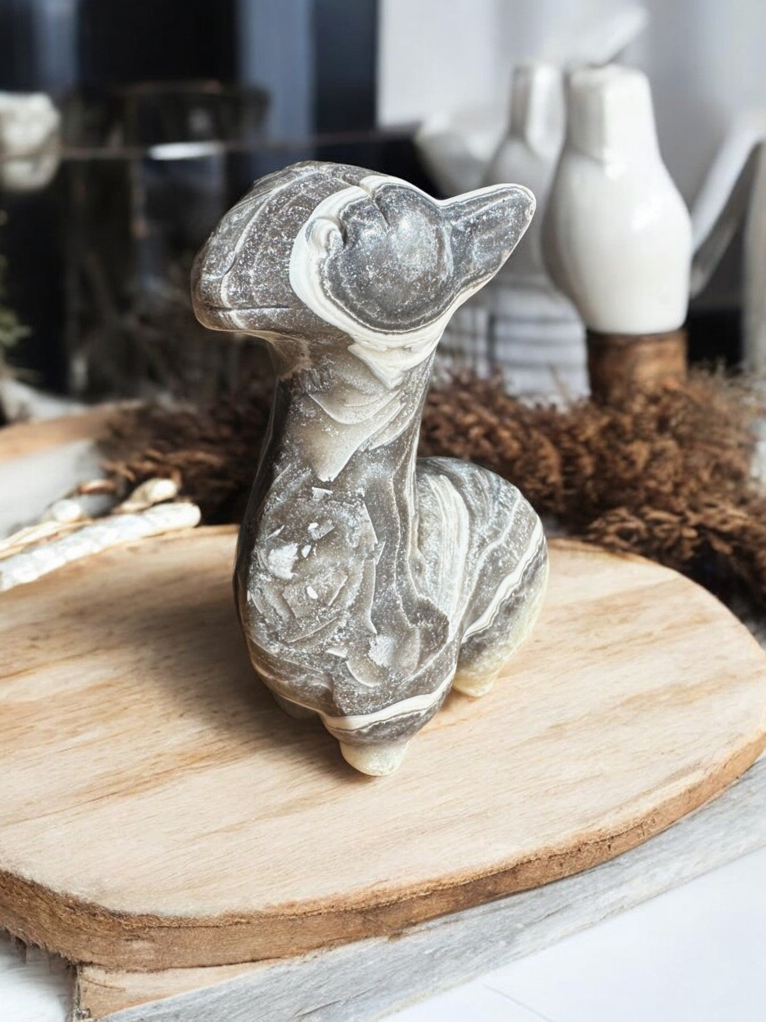 Zebra calcite alpaca crystal figurine