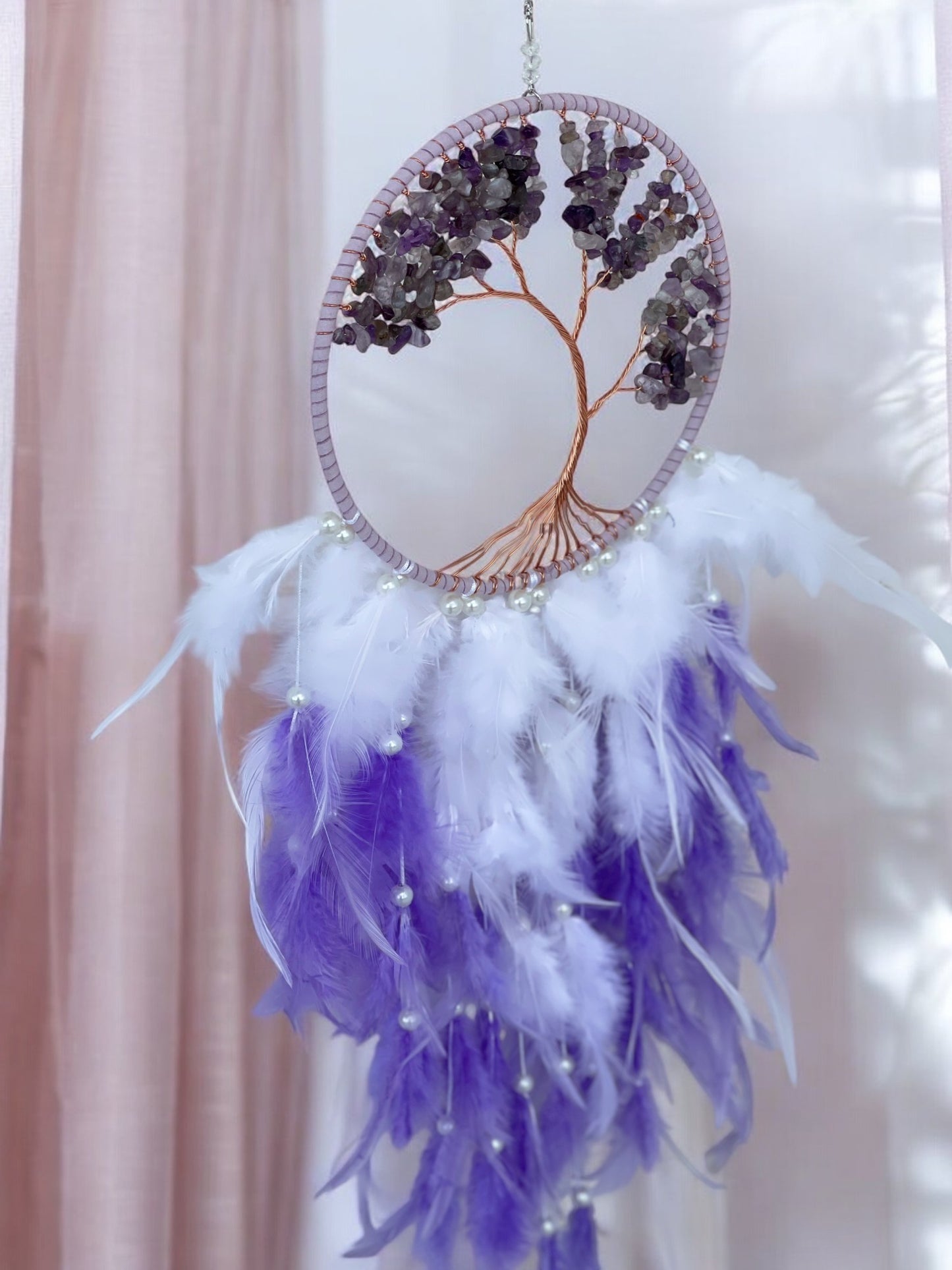 Amethyst crystal dreamcatcher with life tree