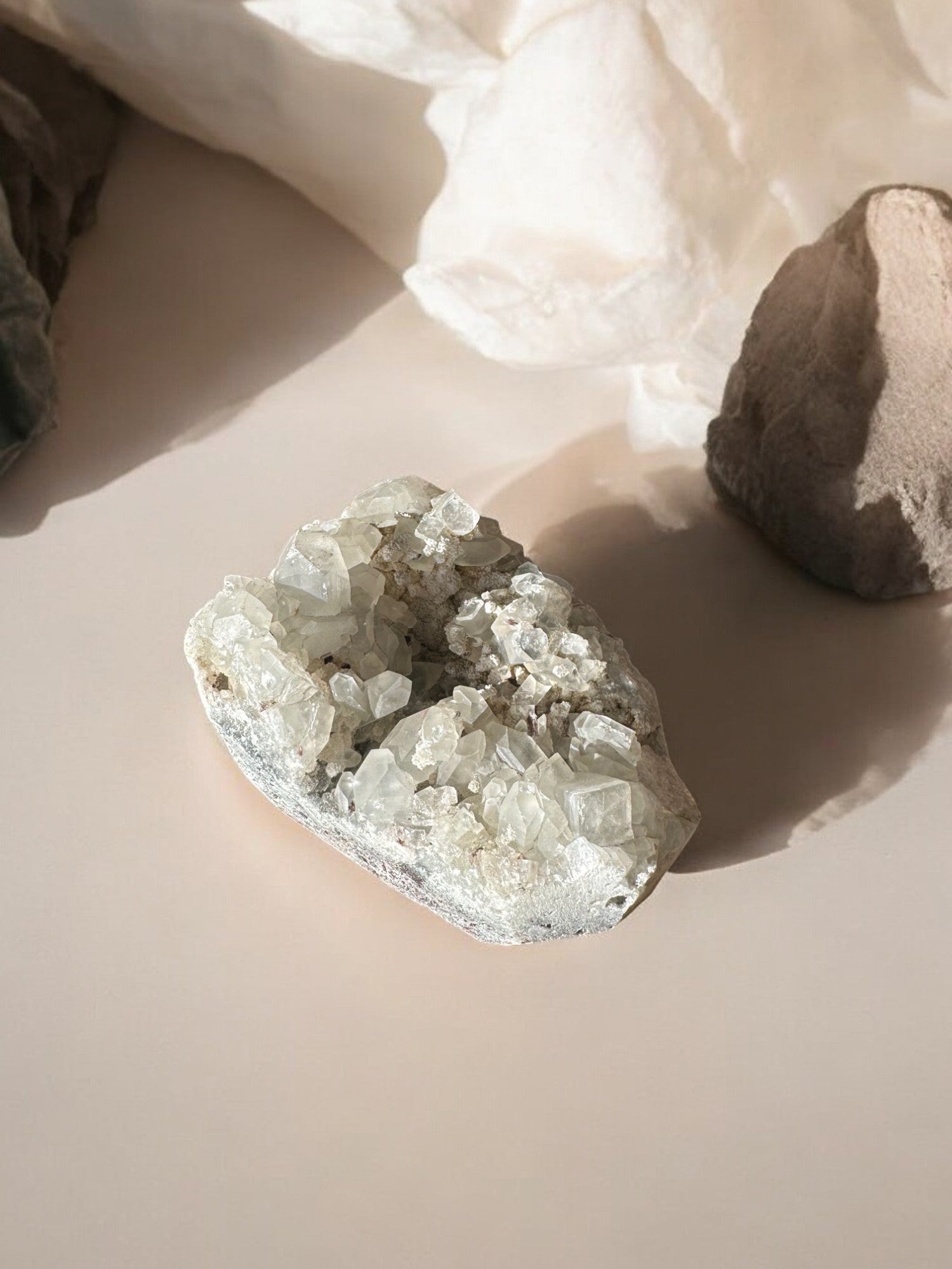 Apophyllite raw crystal cluster front view