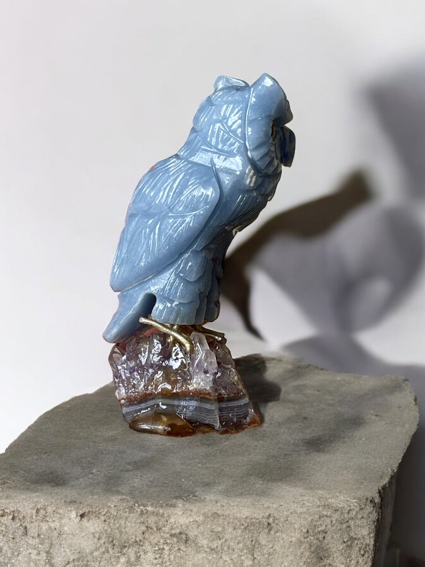 Blue chalcedony owl crystal figurine