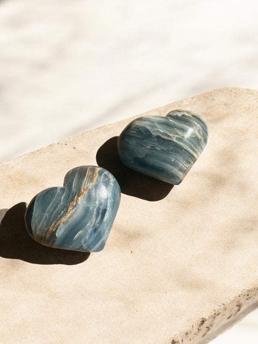 Blue onyx crystal heart pair