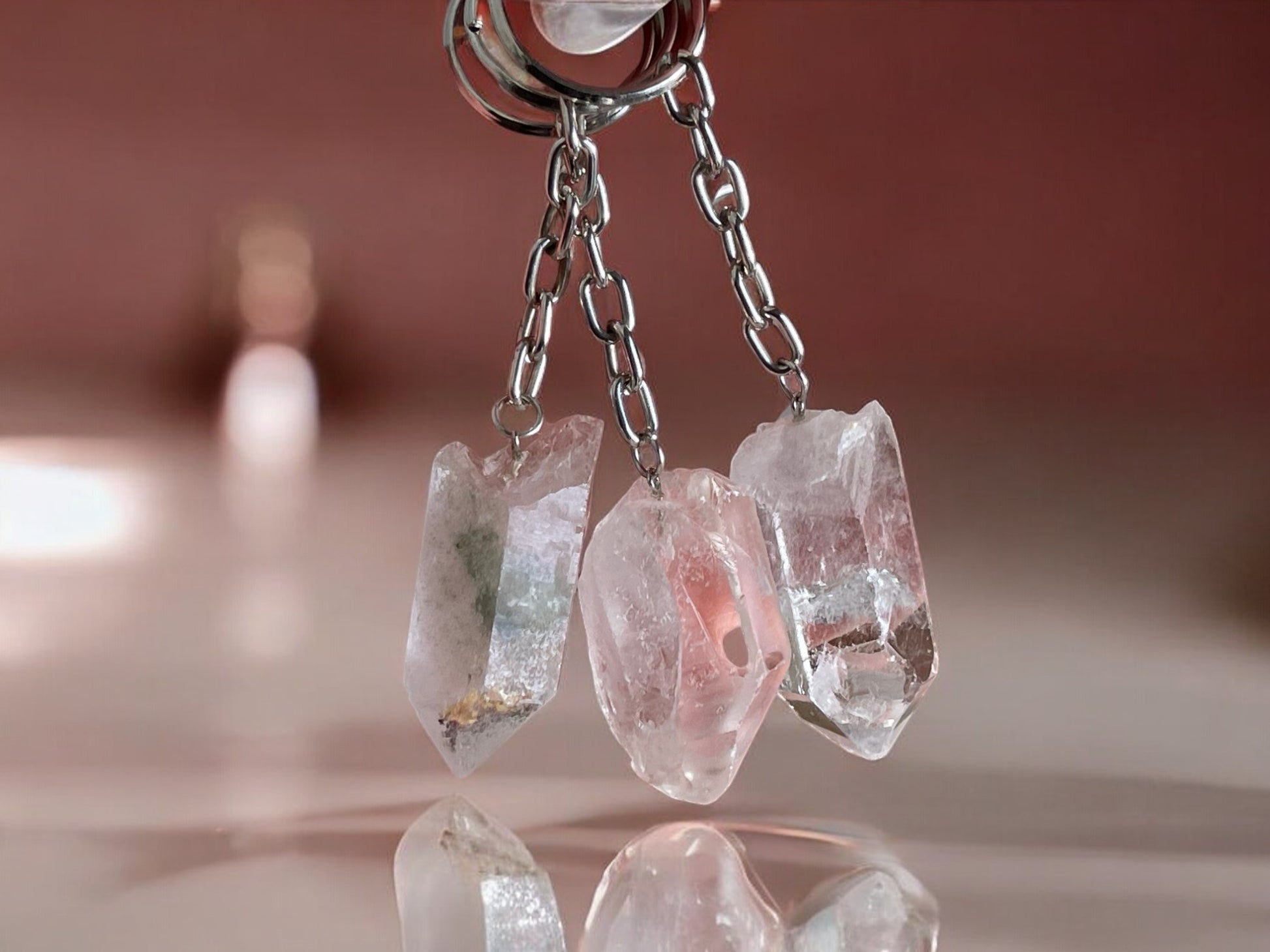 Clear quartz keyrings