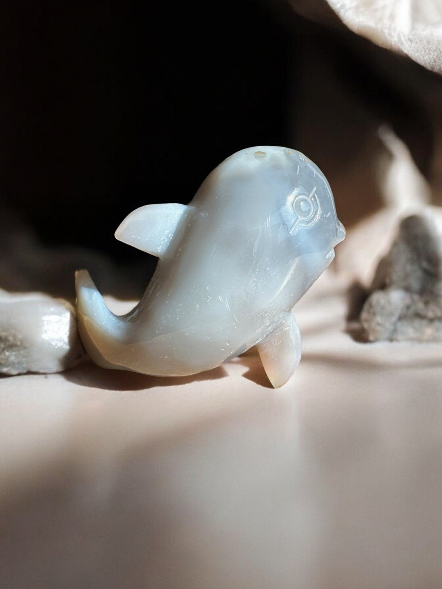 druzy agate crystal figurine dolphin back view