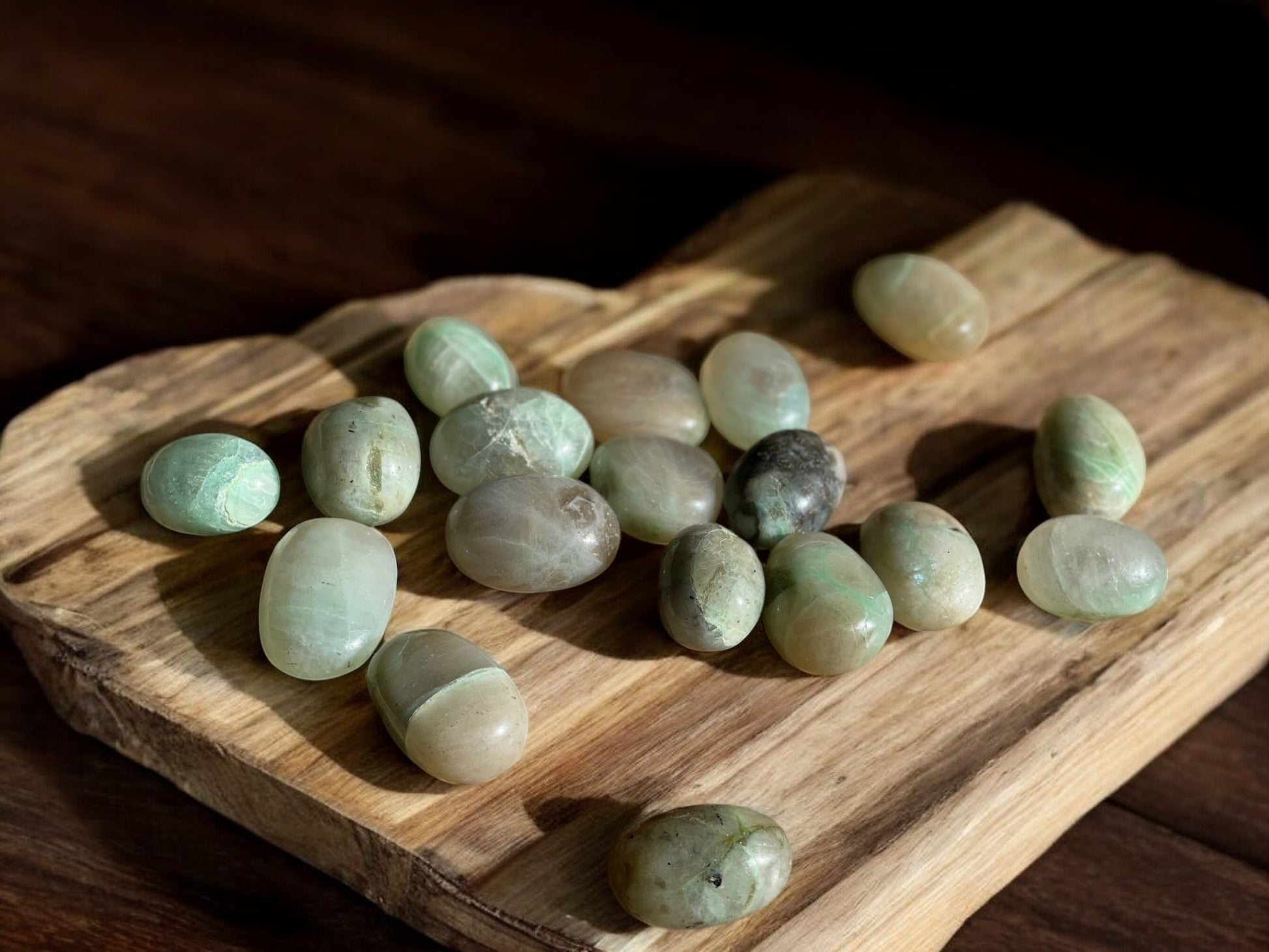 Green moonstone tumbled crystals