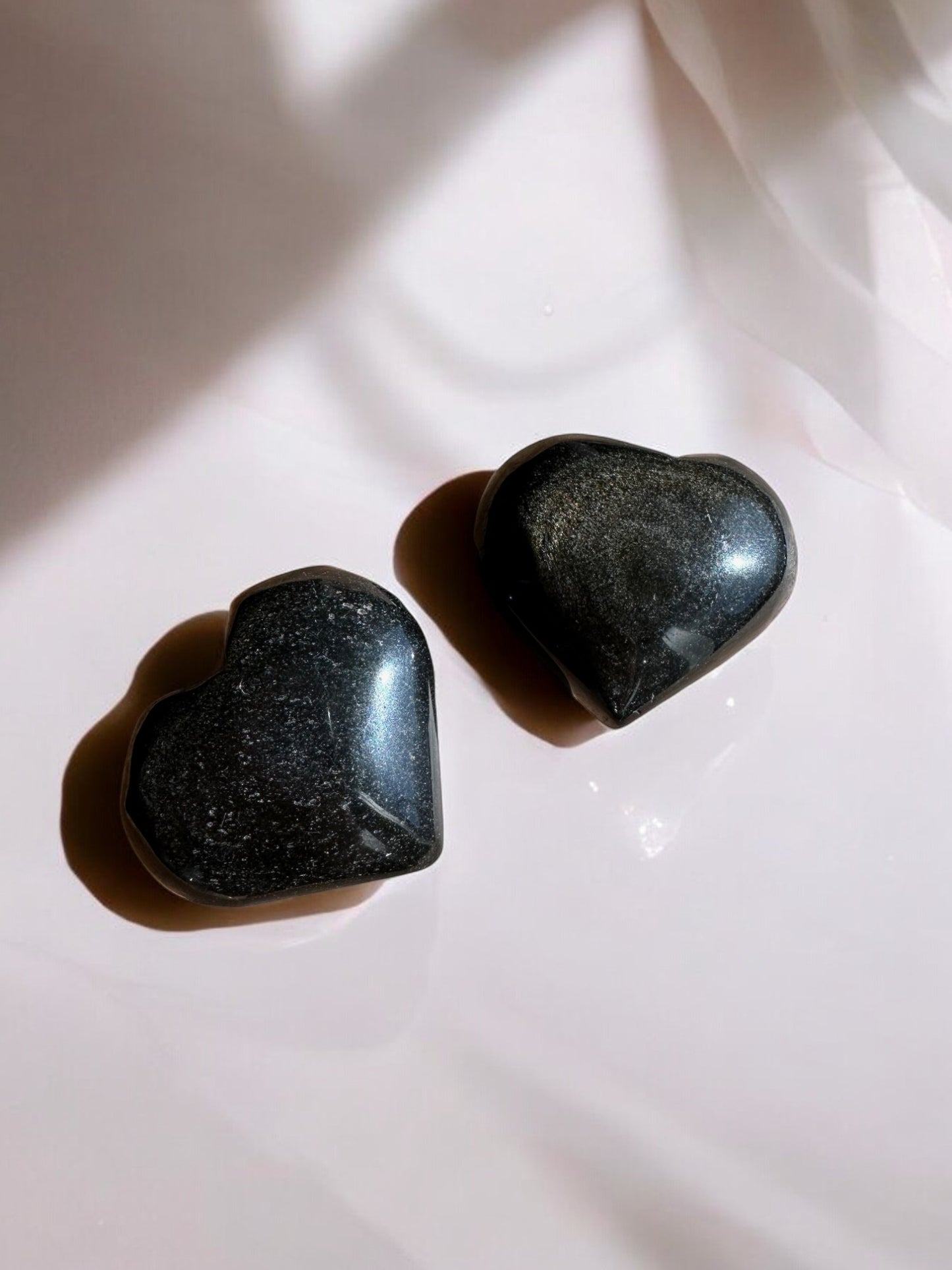 Gold obsidian crystal heart pair