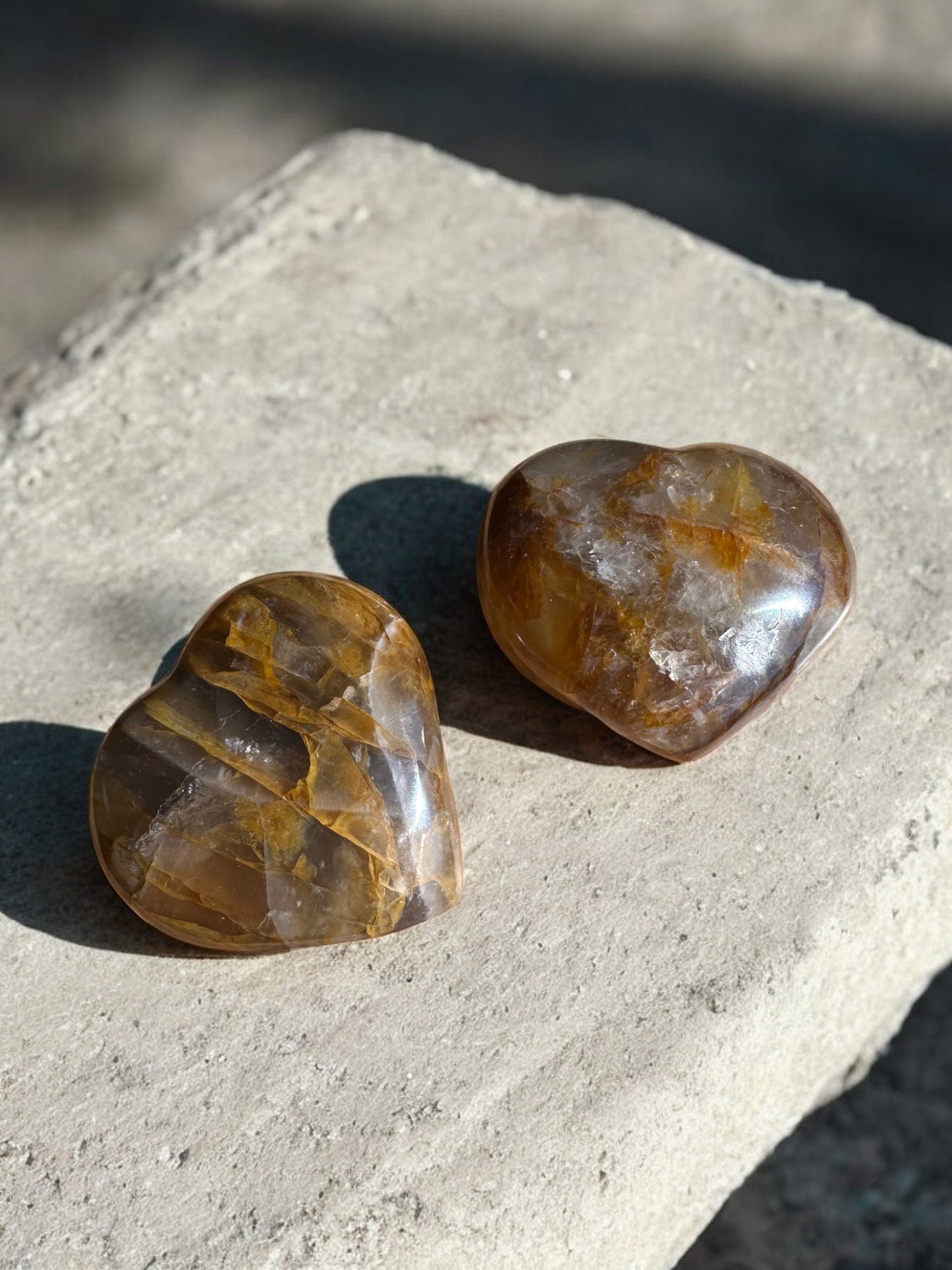 Golden healer quartz crystal hearts