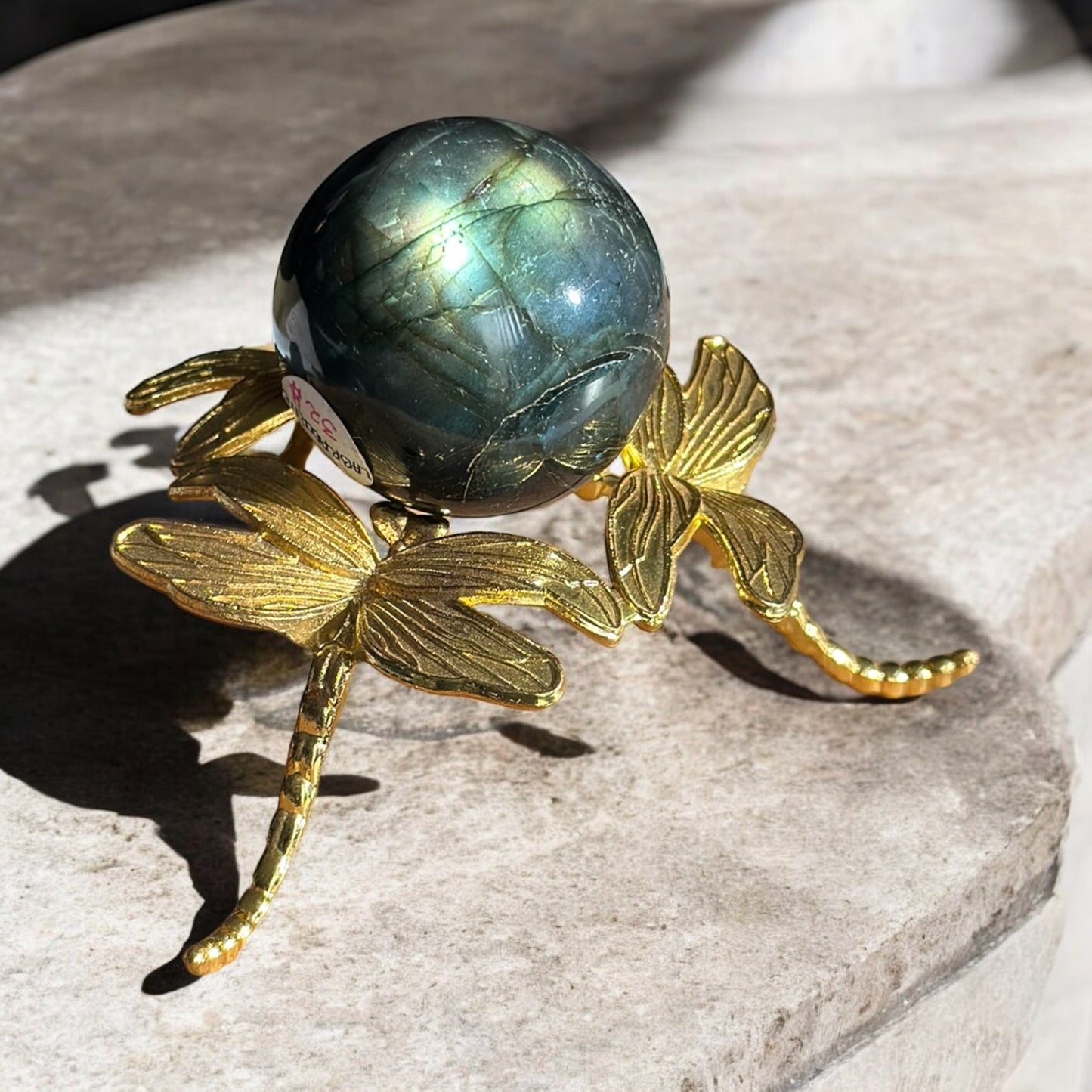 labradorite sphere gold flash front view