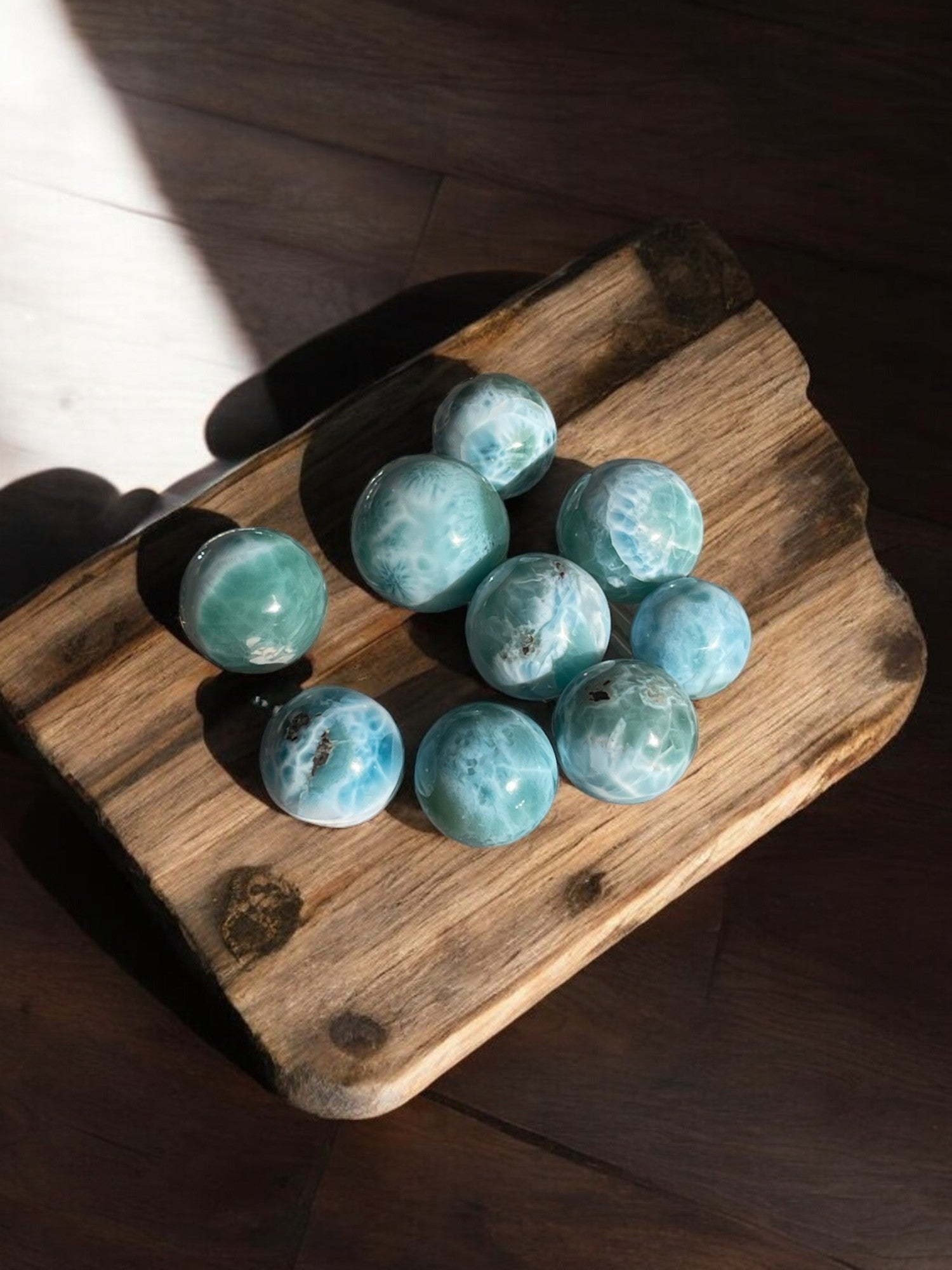 larimar mini crystal spheres on a slab