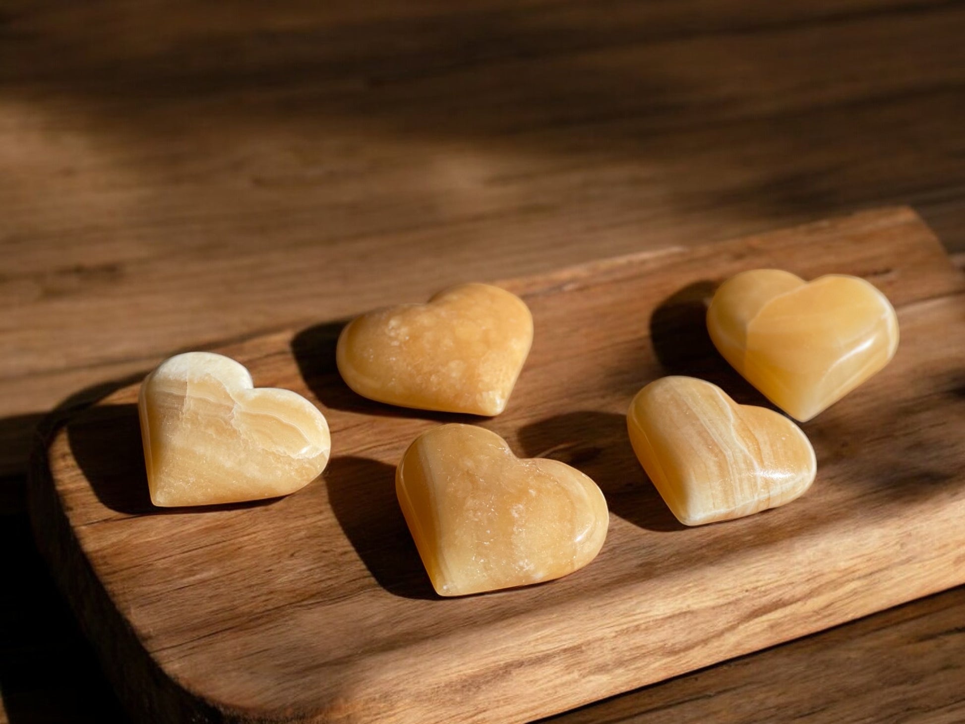 orange calcite crystal hearts