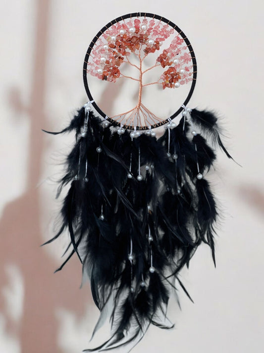 Carnelian and rose quartz black dreamcatcher