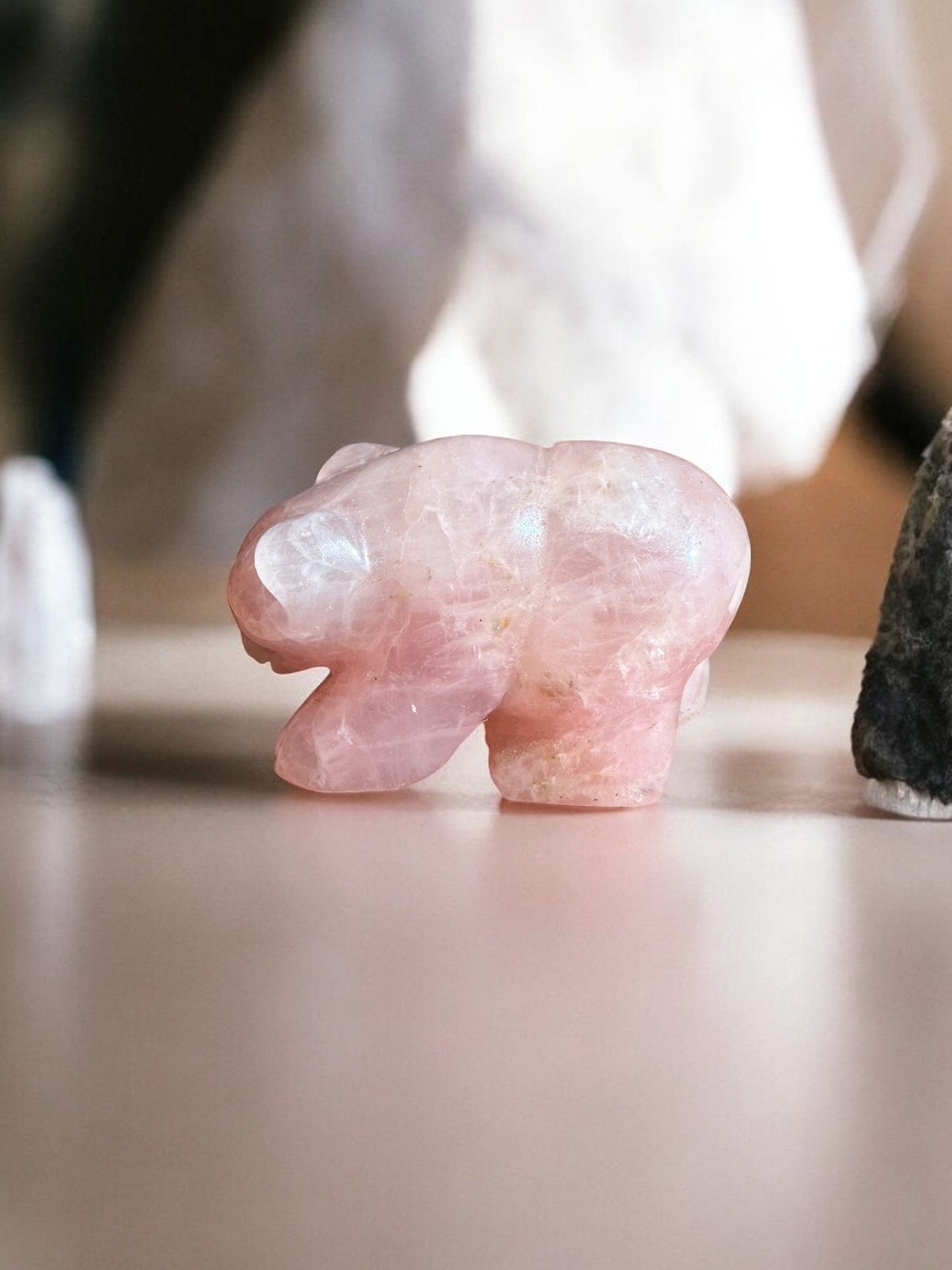 Rose quartz crystal animal bear