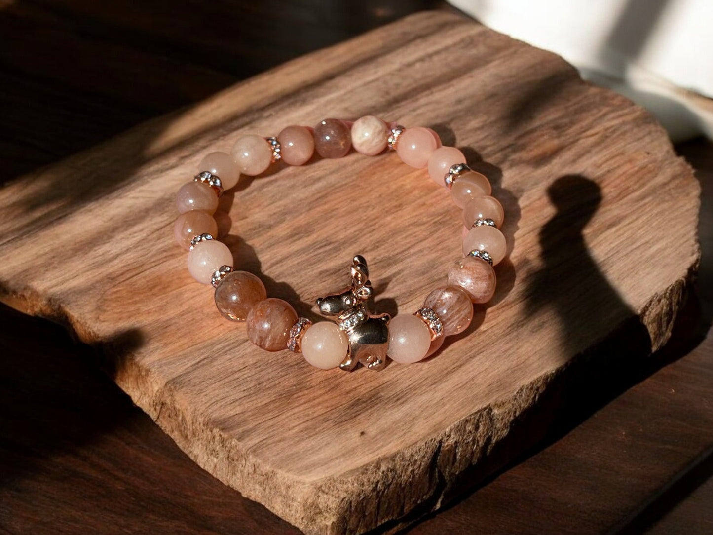 Pink Aventurine and Sun Stone Reindeer Crystal Bracelet